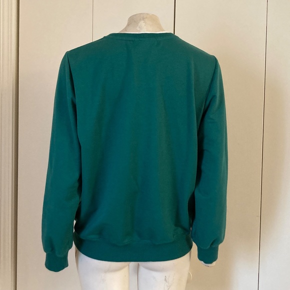 Alfred Dunner Double Collar Green Sweatshirt Colorful Bicycle and Tree Embroider - Picture 3 of 6